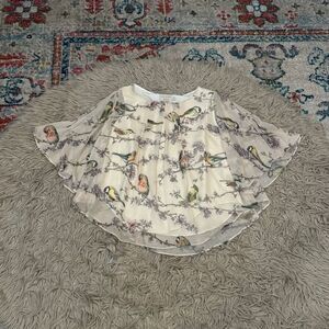 Ted Baker London flutter sleeve chiffon top with a bird print size 2 (US 6)